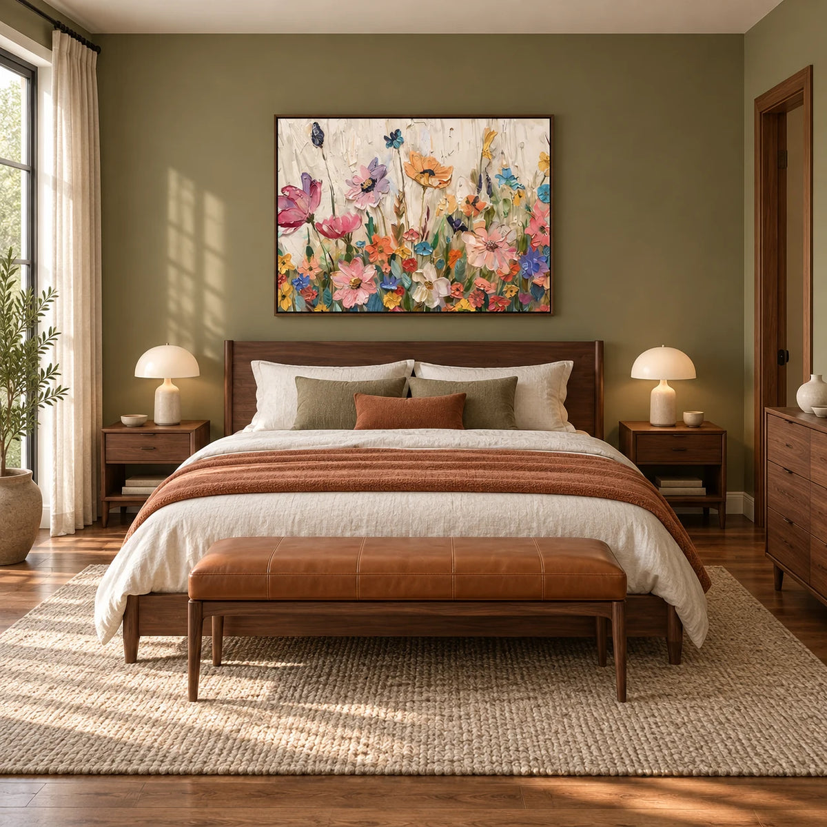 Pastel Floral Abstract Painting MT#2626 — Dark Wood Frame existing room preview