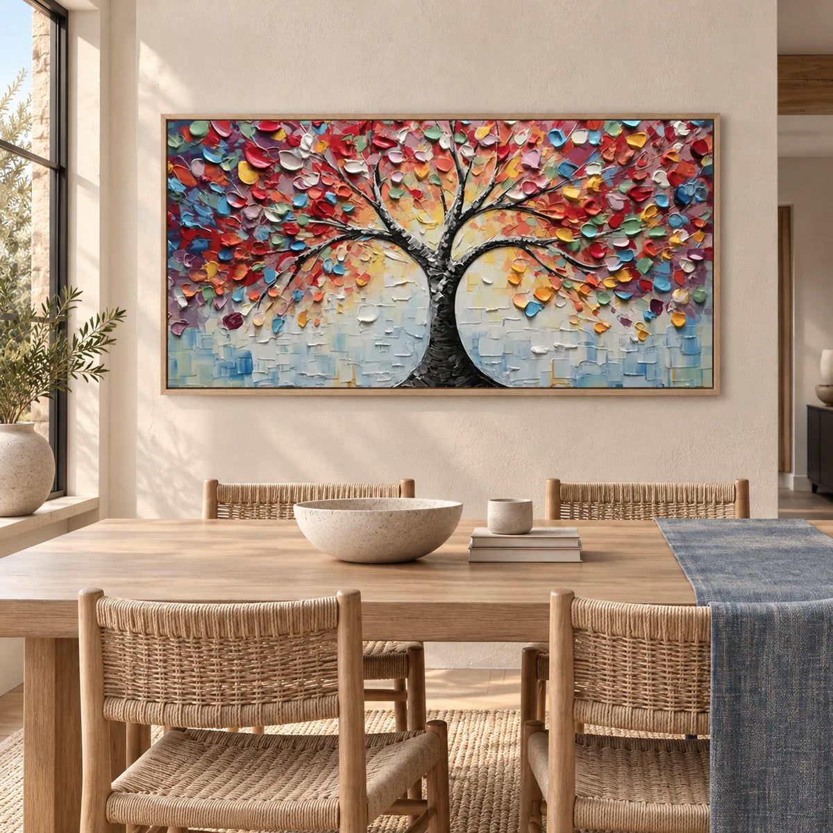 Colorful Tree Abstract Painting MT#2632 — Wood Frame existing room preview