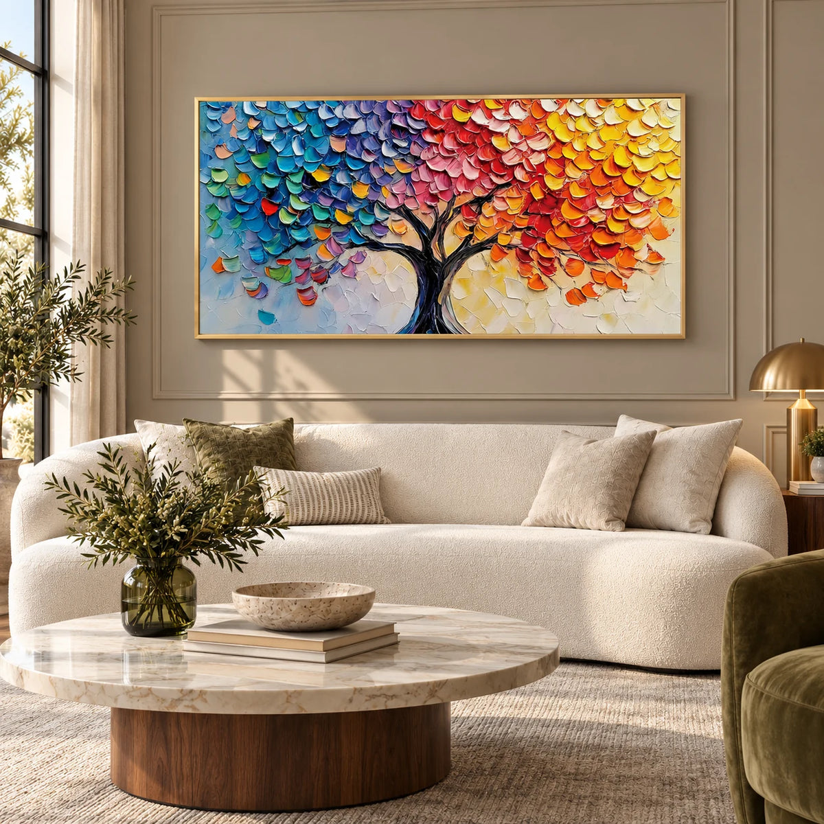 Rainbow Tree Abstract Painting MT#2635 — Gold Frame existing room preview