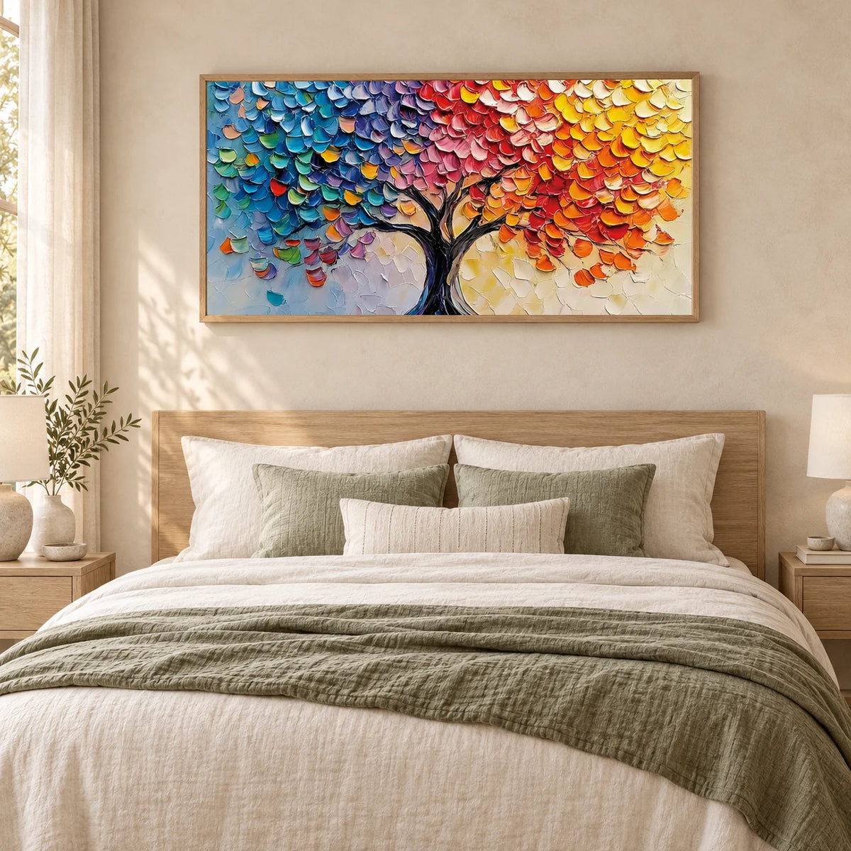 Rainbow Tree Abstract Painting MT#2635 — Wood Frame existing room preview