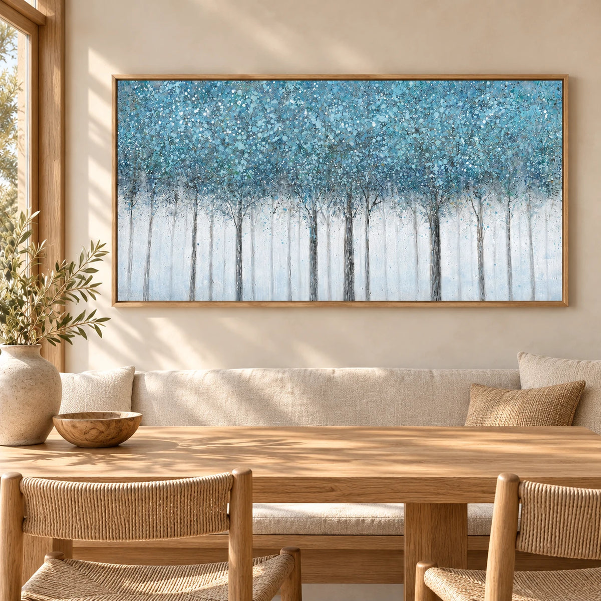 Blue Forest Abstract Painting MT#2637 — Wood Frame existing room preview