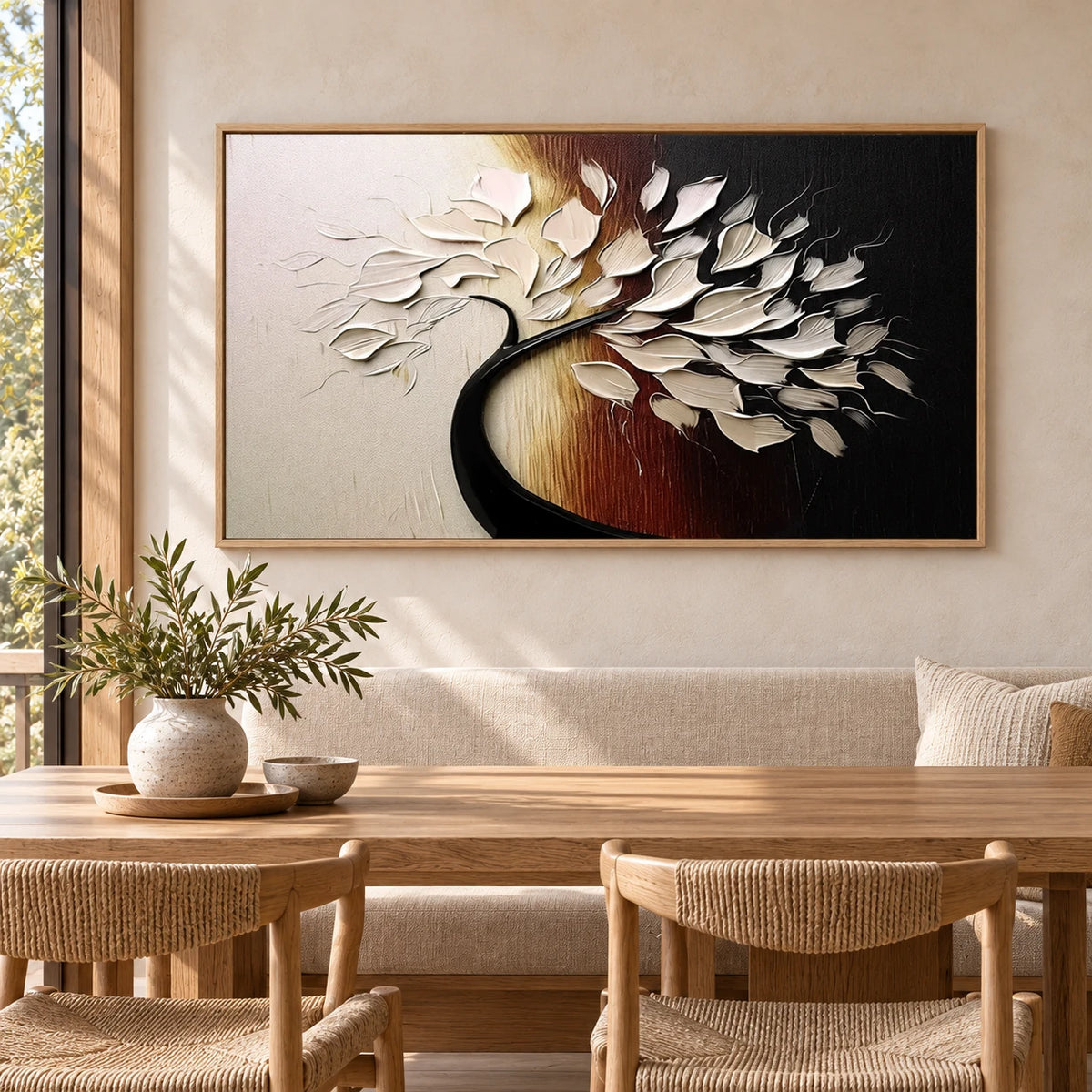 Minimalist Abstract Tree Painting MT#2642 — Wood Frame existing room preview