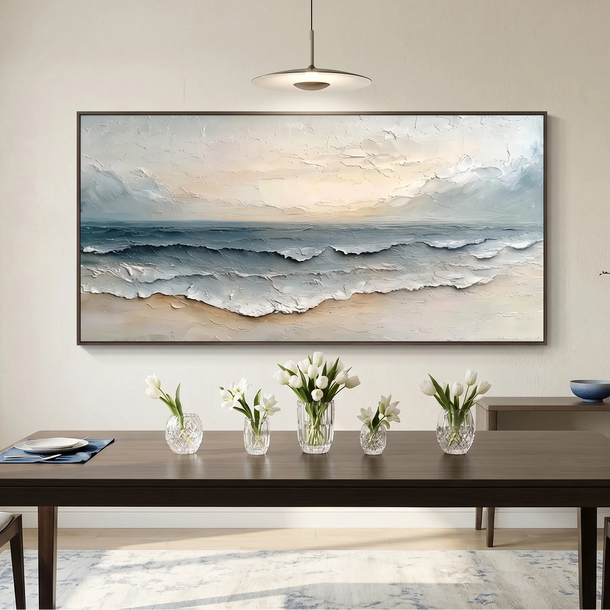Minimalist Seascape Canvas Painting with Soft Ocean Waves TA#1203 — Existing room preview room preview