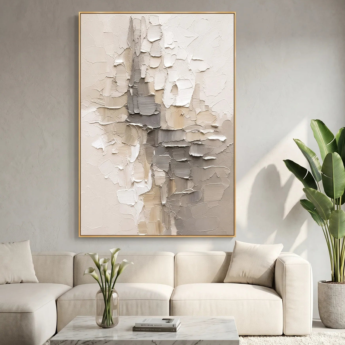 Neutral Impasto Abstract Original Oil Painting Wall Art AA#0613 — Existing room preview room preview