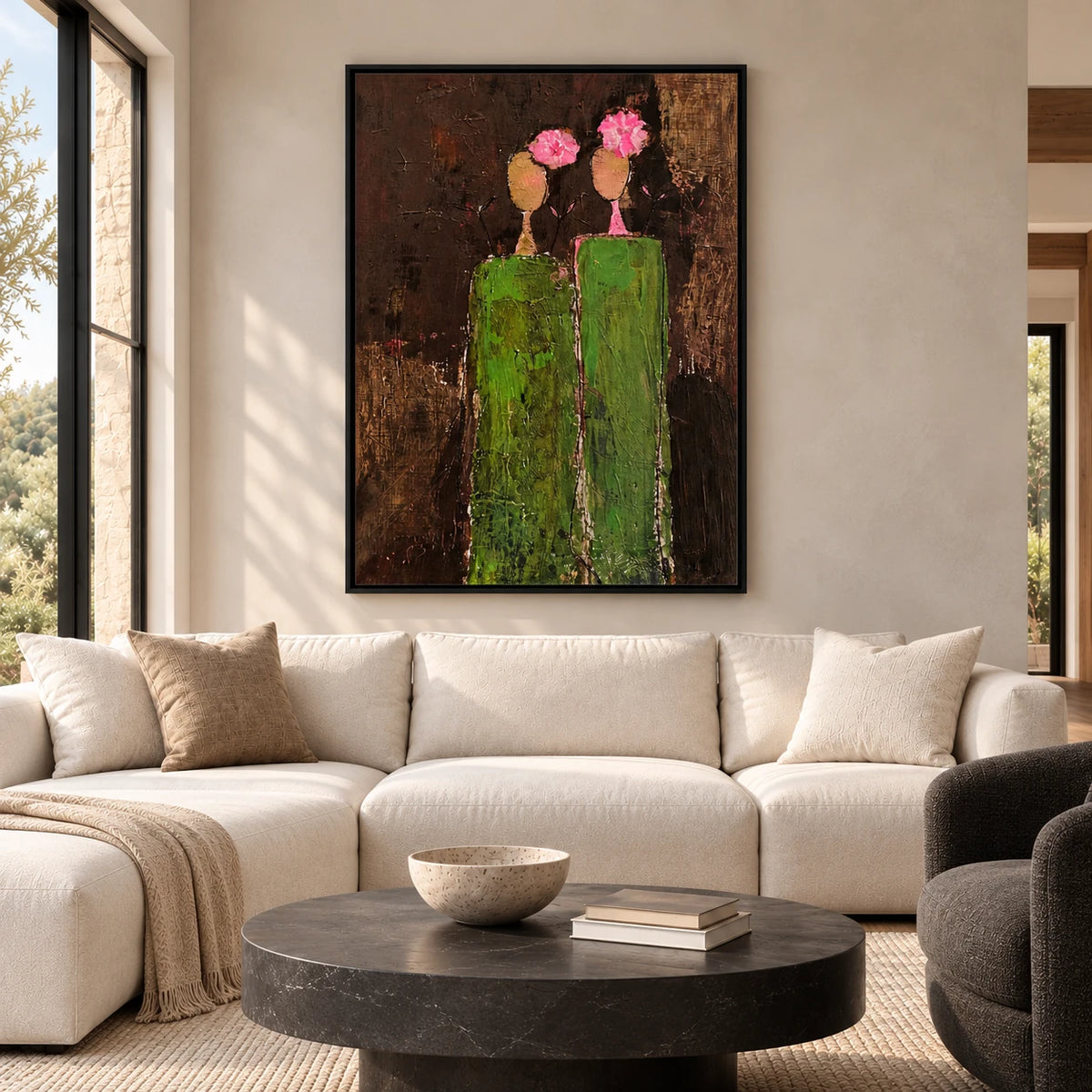 Green Abstract Figure Painting PP#2110 — Existing room preview room preview