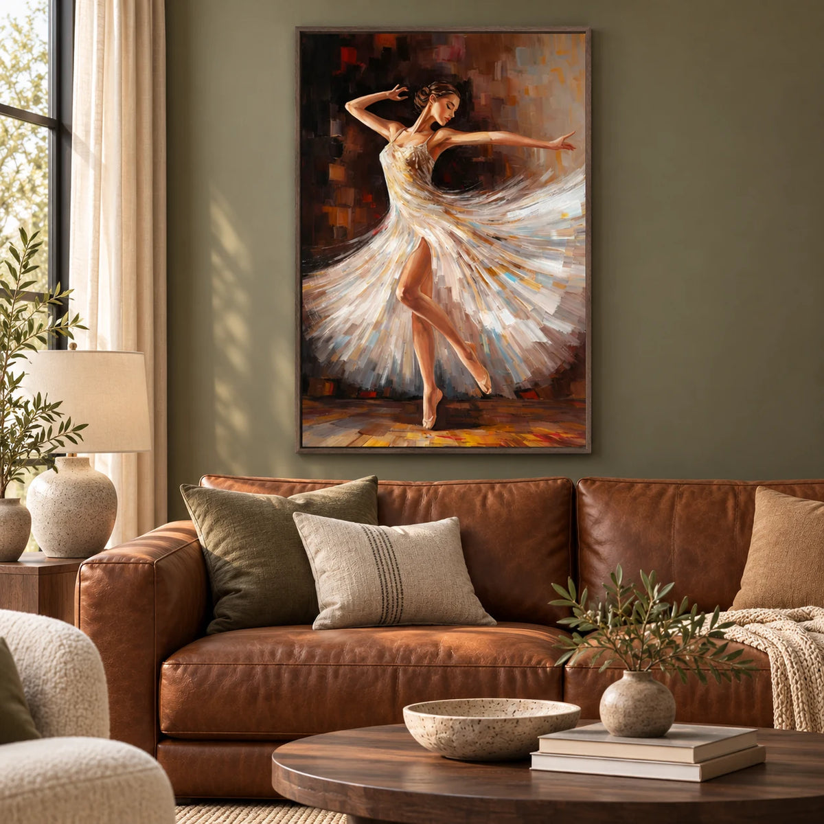 Elegant Ballet Dance Painting PP#2117 — Dark Wood Frame existing room preview