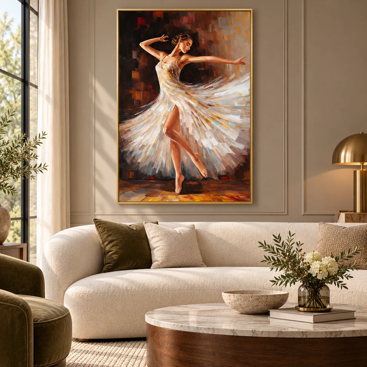 Elegant Ballet Dance Painting PP#2117 — Gold Frame existing room preview