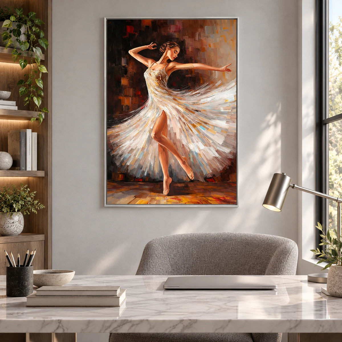 Elegant Ballet Dance Painting PP#2117 — Silver Frame existing room preview