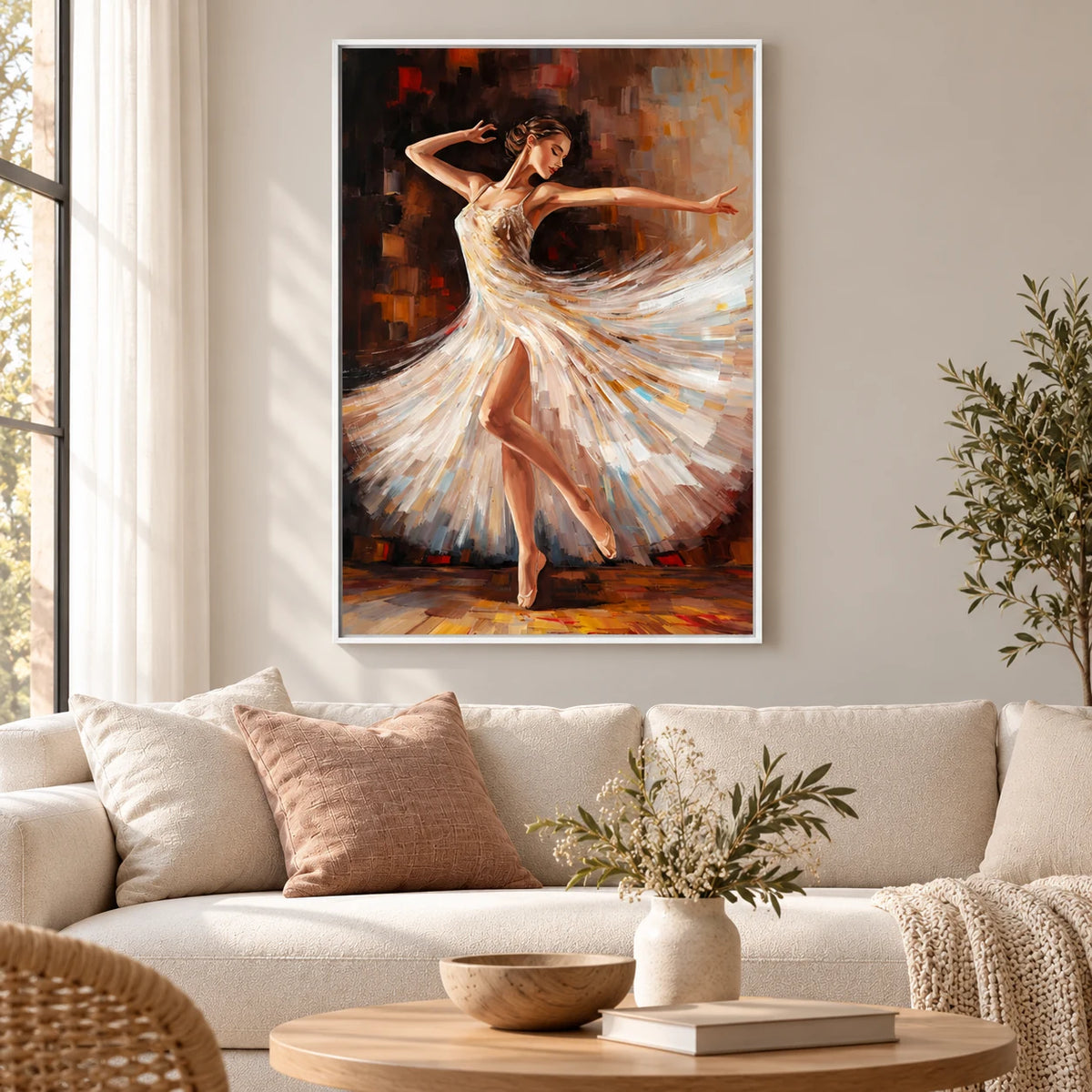 Elegant Ballet Dance Painting PP#2117 — White Frame existing room preview