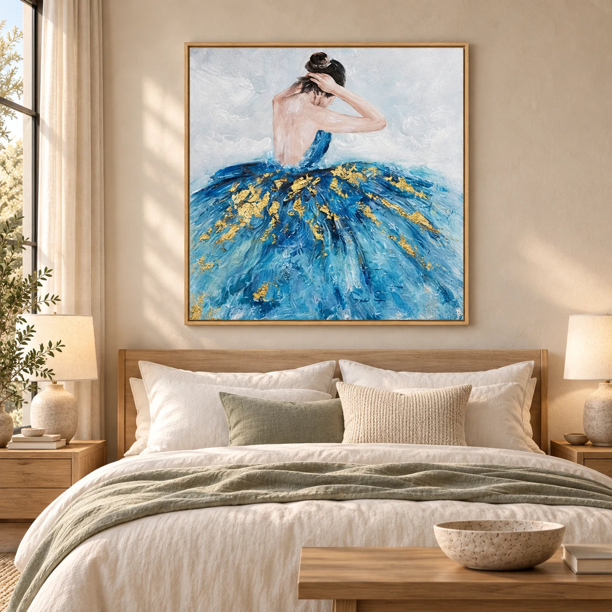 Blue & Gold Ballet Dress Painting PP#2119 — Wood Frame existing room preview