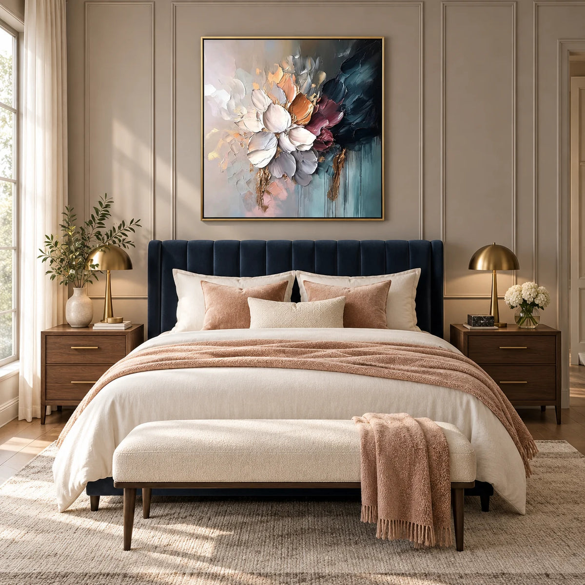 Moody Bloom Textured Abstract Floral Art TA#030510 — Gold Frame existing room preview