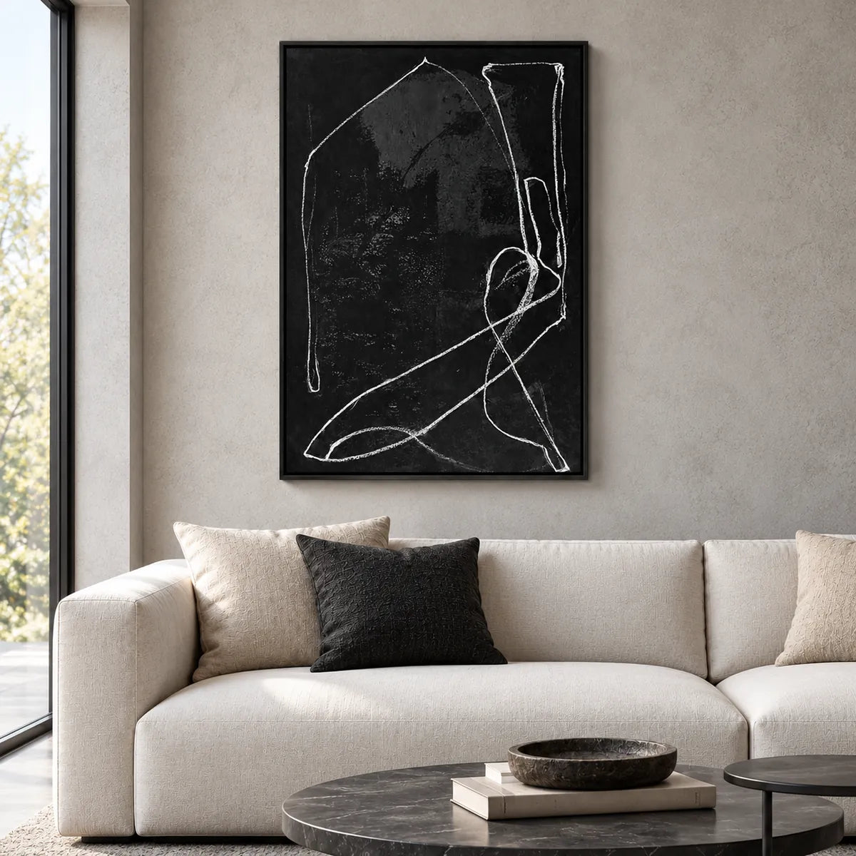 Black and White Minimal Line Abstract Painting TA#2935 — Existing room preview room preview
