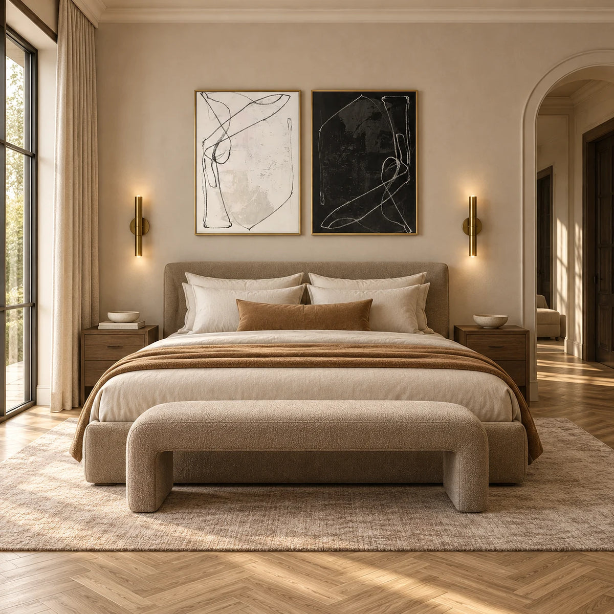 Black & White Minimal Line Diptych TA#2936 — Gold Frame existing room preview