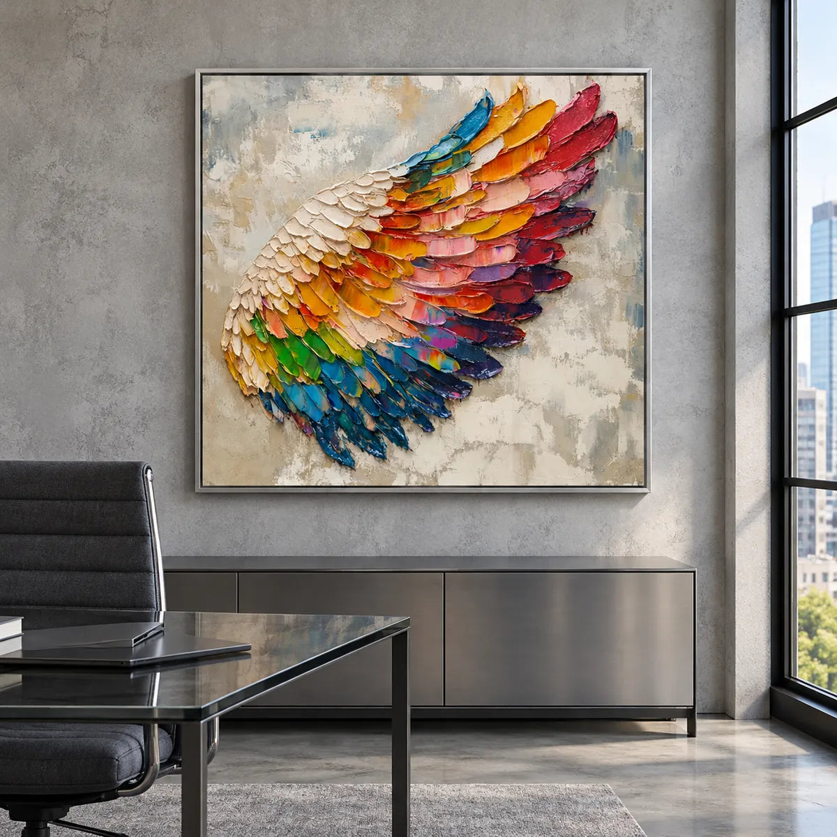 Colorful Textured Abstract Painting TA#3006 — Silver Frame existing room preview