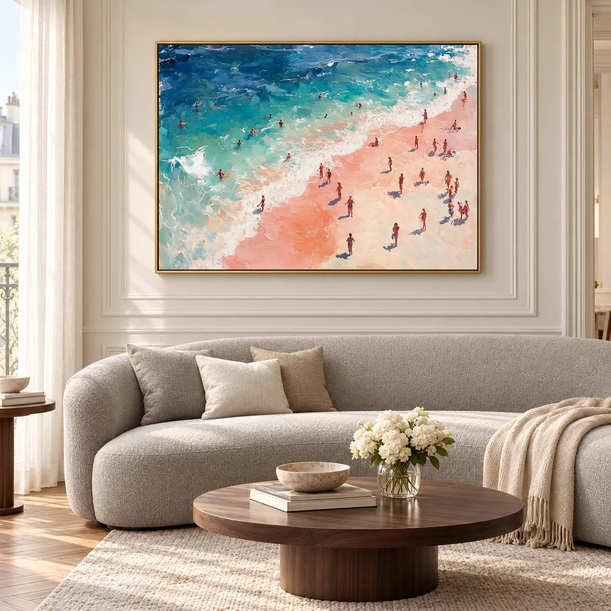 Sunlit Beach Impressionist Painting TA#3009 — Gold Frame existing room preview