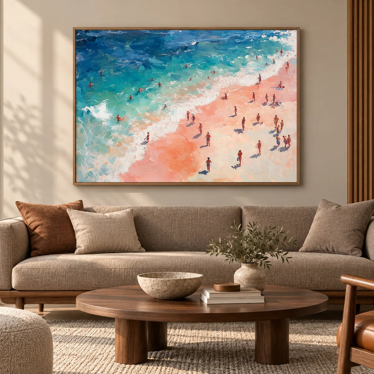 Sunlit Beach Impressionist Painting TA#3009 — Light Coffee Frame existing room preview