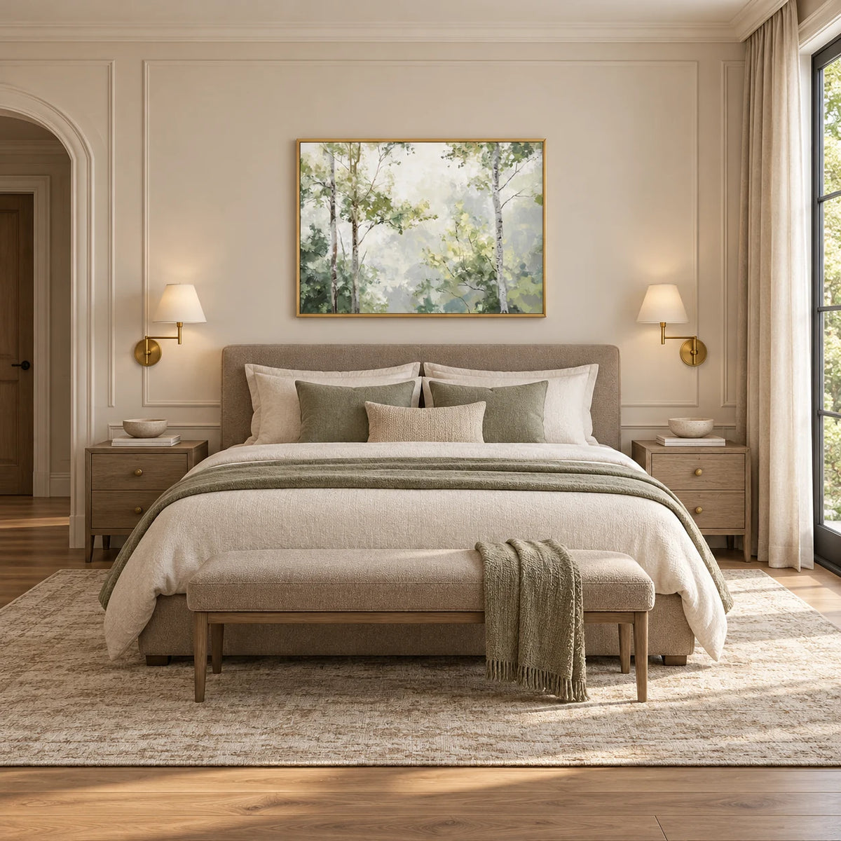 Soft Green Forest Painting TA#3015 — Gold Frame existing room preview