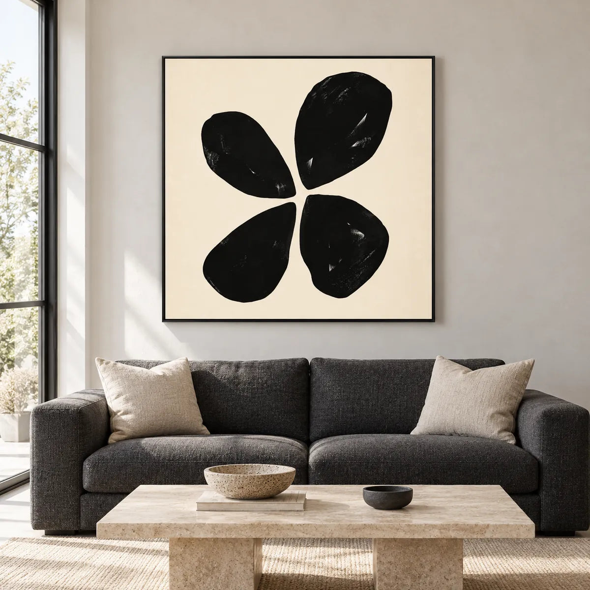 Black Minimalist Floral Painting TA#3017 — Black Frame existing room preview