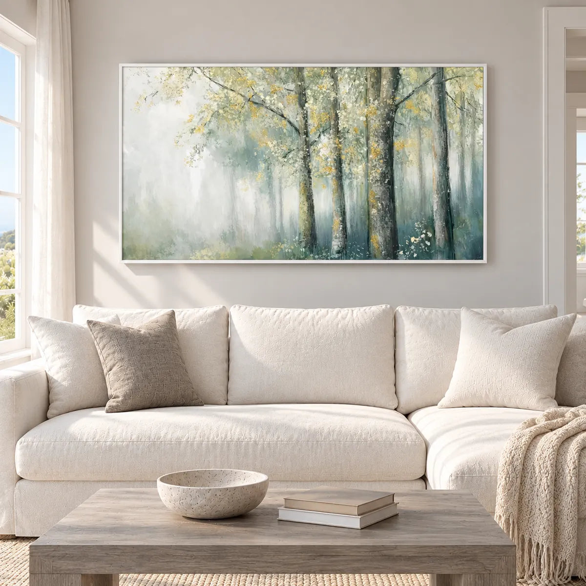 Golden Haze-Forest Light Painting TA#3025 — White Frame existing room preview