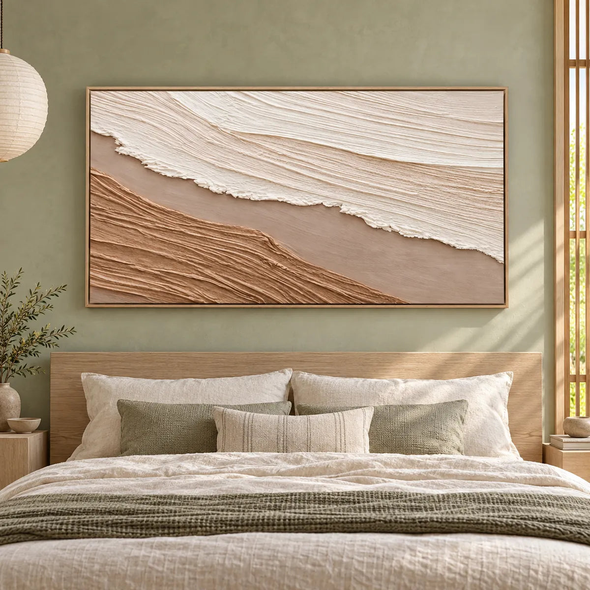 Coastal Abstract Painting TA#3029 — Wood Frame existing room preview