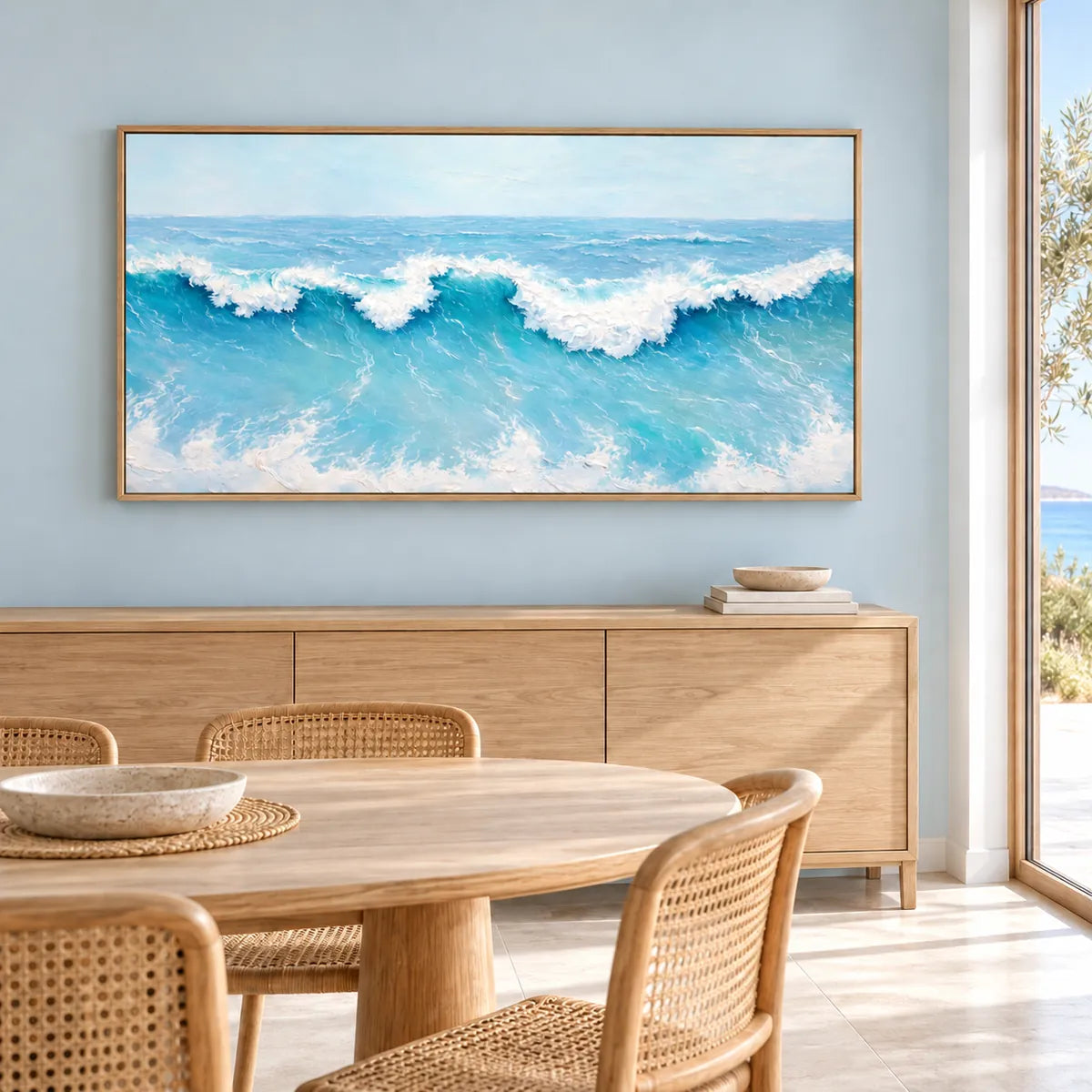 Coastal Wave Painting TA#3031 — Wood Frame existing room preview