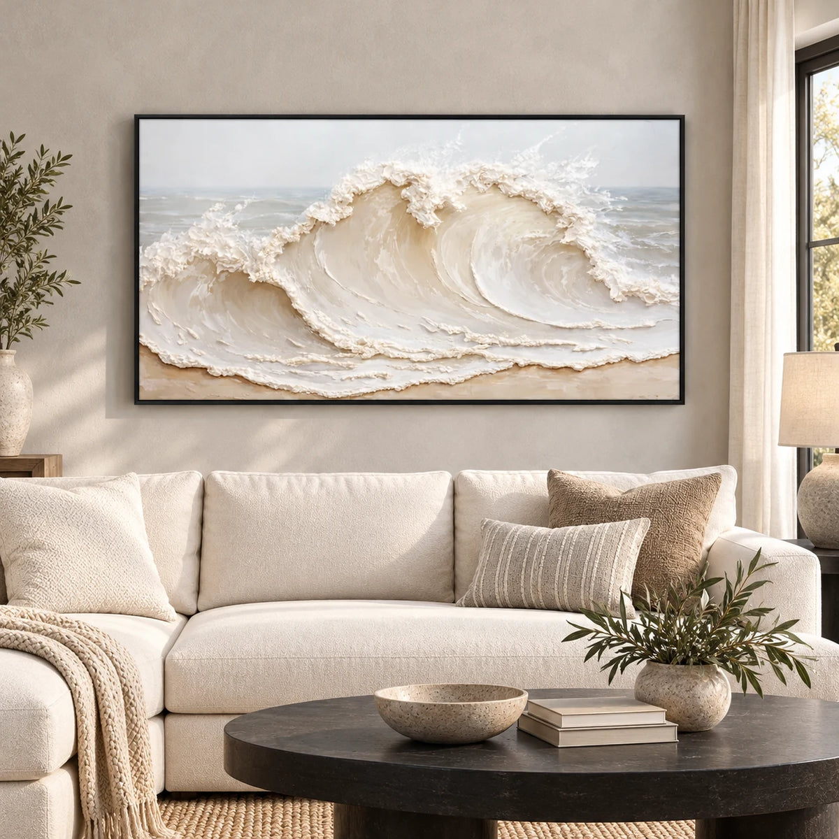 Same room with Coastal Wave Painting TA#3032 in Black Frame
