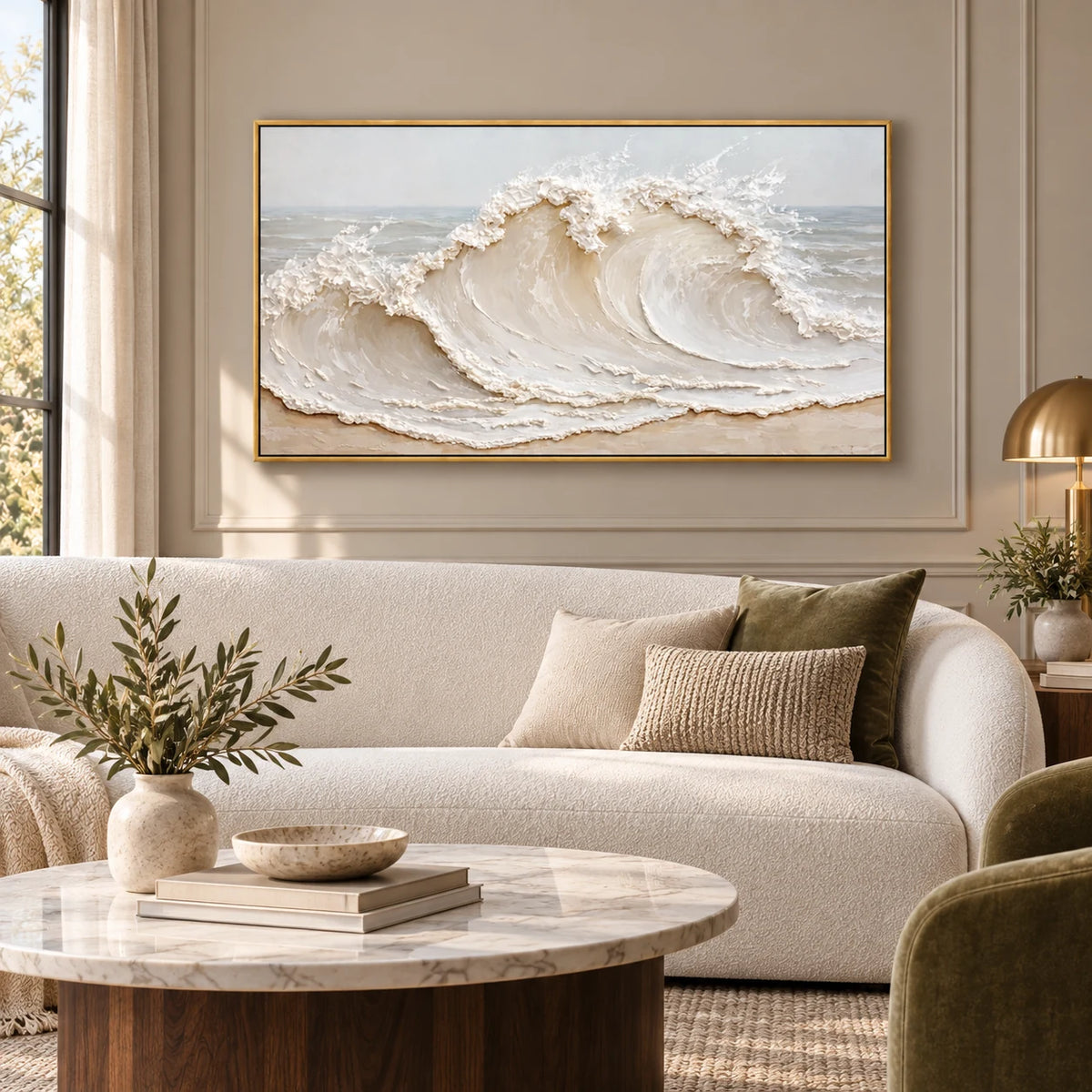 Coastal Wave Painting TA#3032 — Gold Frame existing room preview