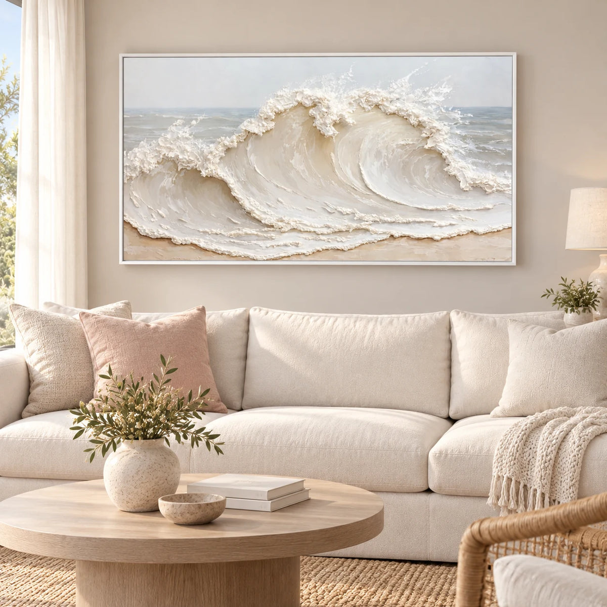 Coastal Wave Painting TA#3032 — White Frame existing room preview