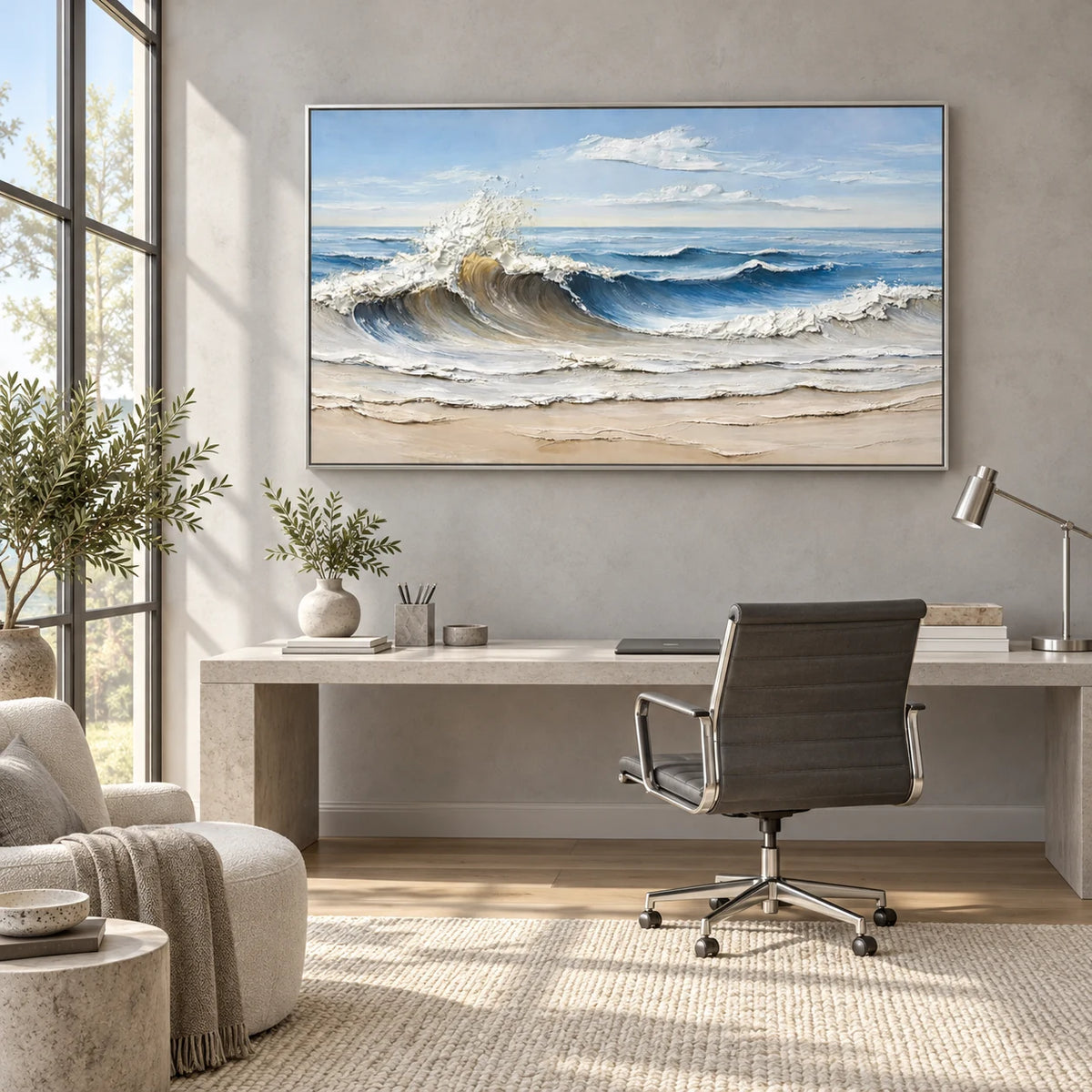 Coastal Breaker Painting TA#3033 — Silver Frame existing room preview
