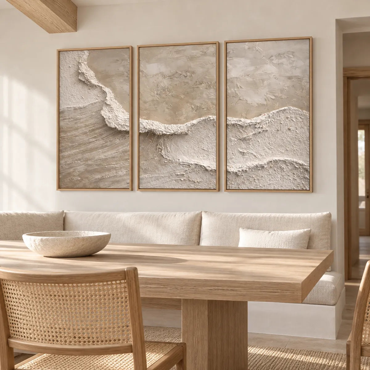 Neutral Textured Abstract Painting TA#3050 — Wood Frame existing room preview
