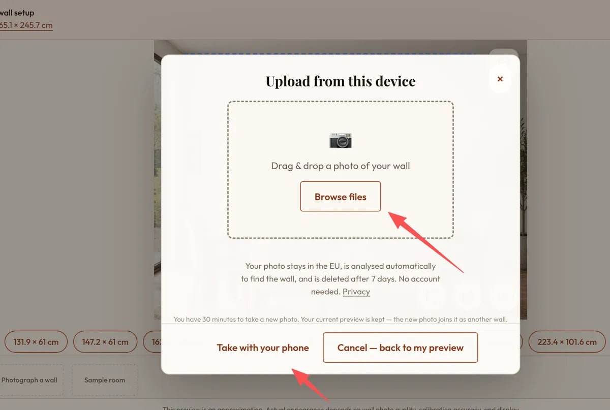 Upload from this device: choose Browse files, or Take with your phone