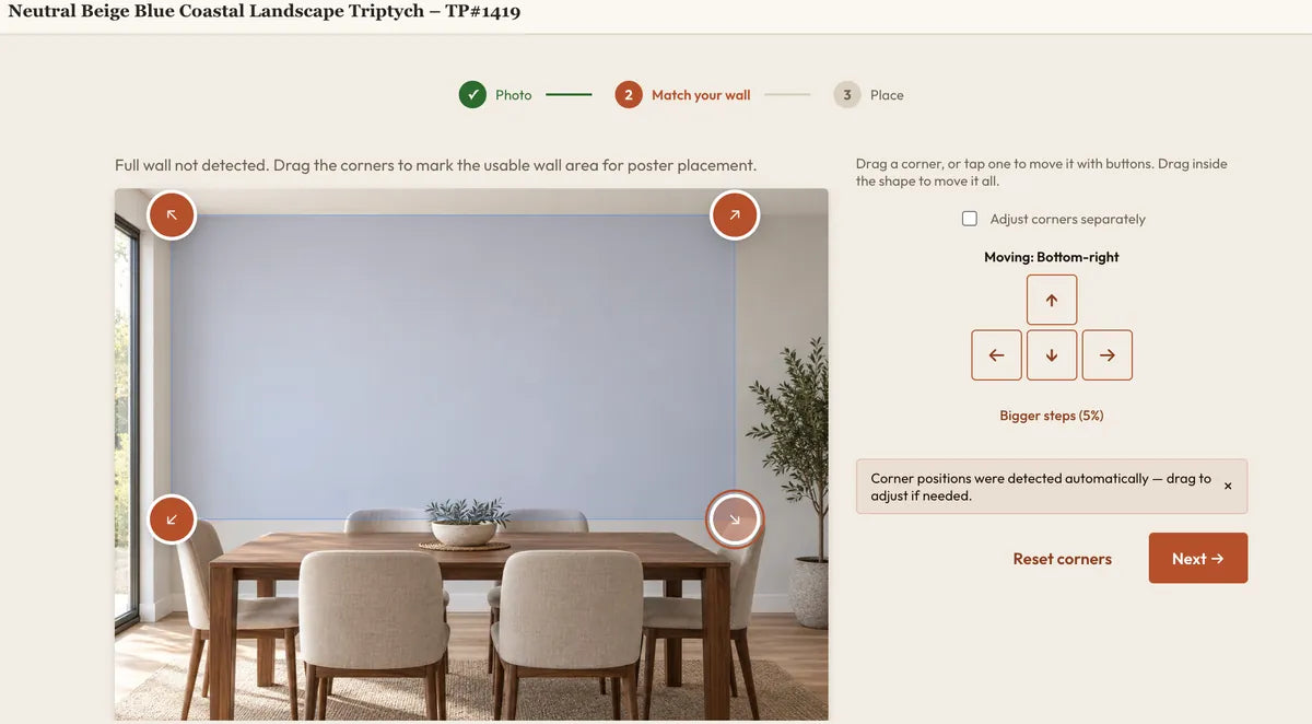 Example: adjust the corners to match the wall area you will measure.