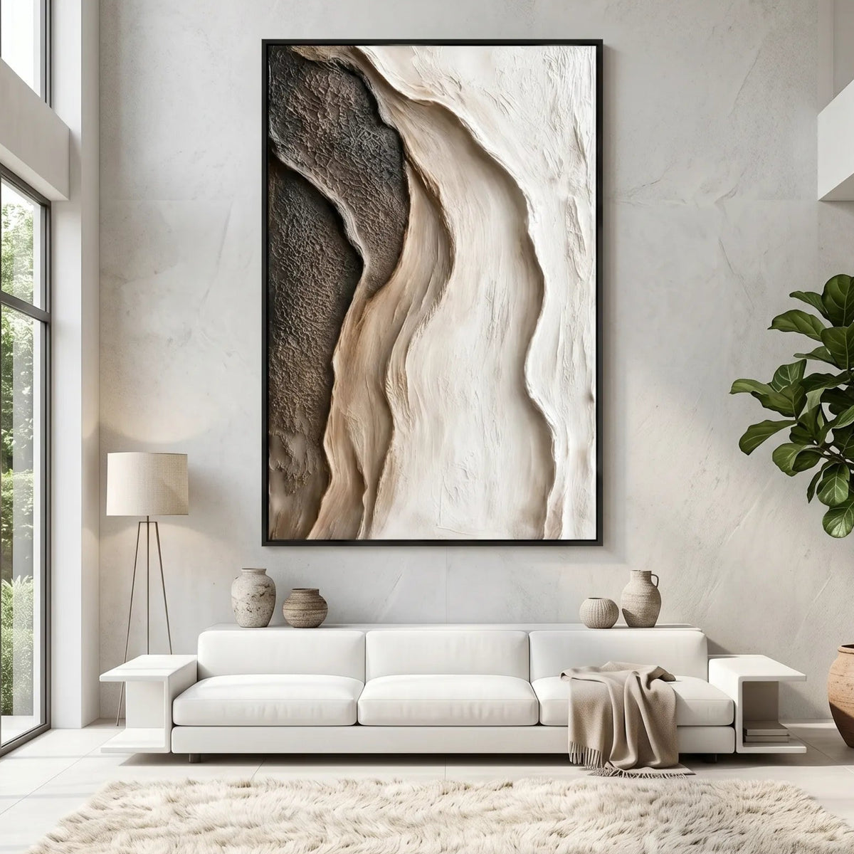 Neutral Textured Abstract Original Oil Painting Wall Art AA#0606 — Existing room preview room preview