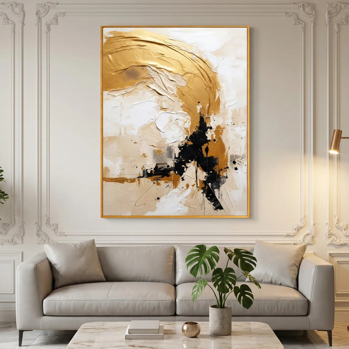 Gold Abstract Wall Art AA#3024 — Existing room preview room preview