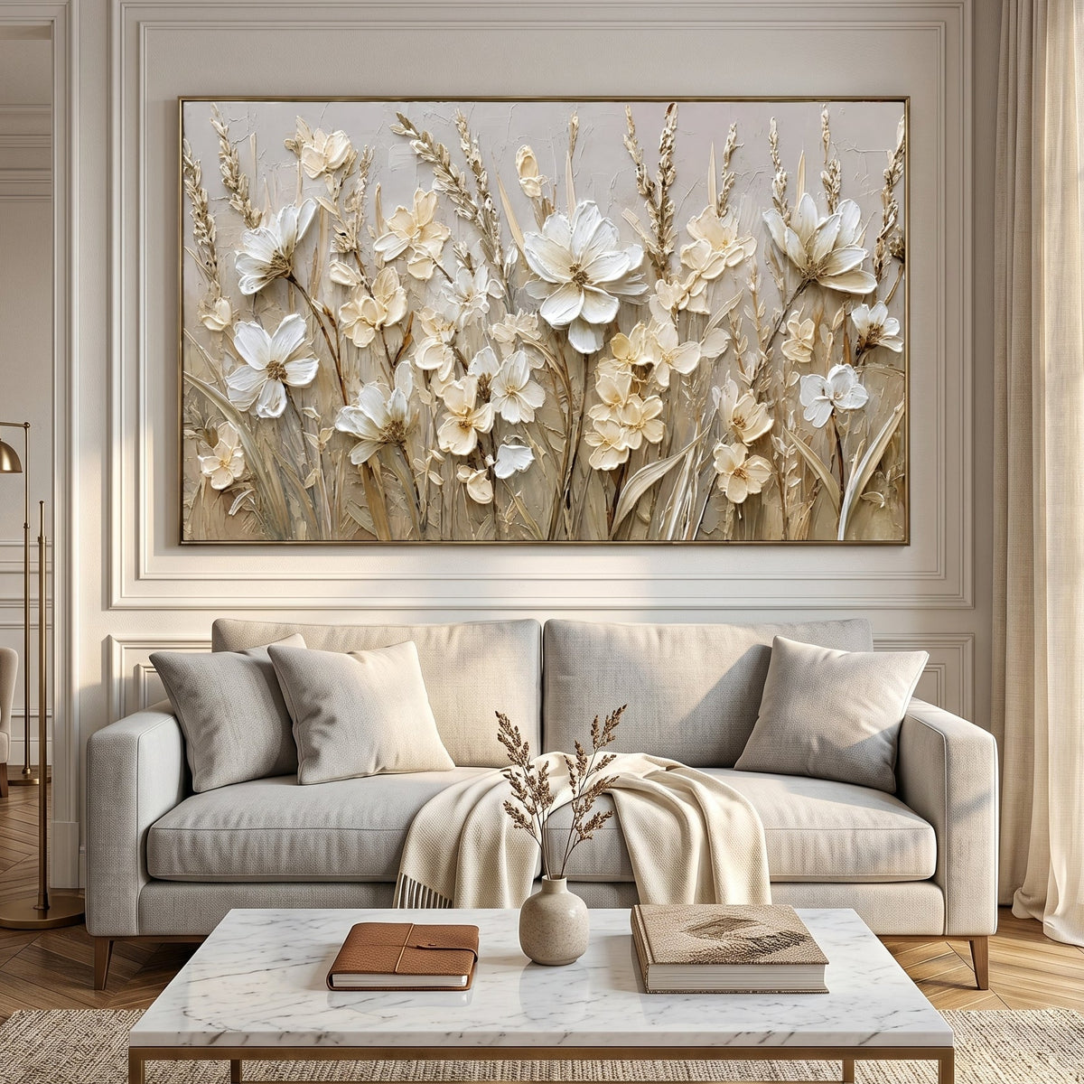 Ivory Floral Relief Art AA#3015 — Existing room preview room preview