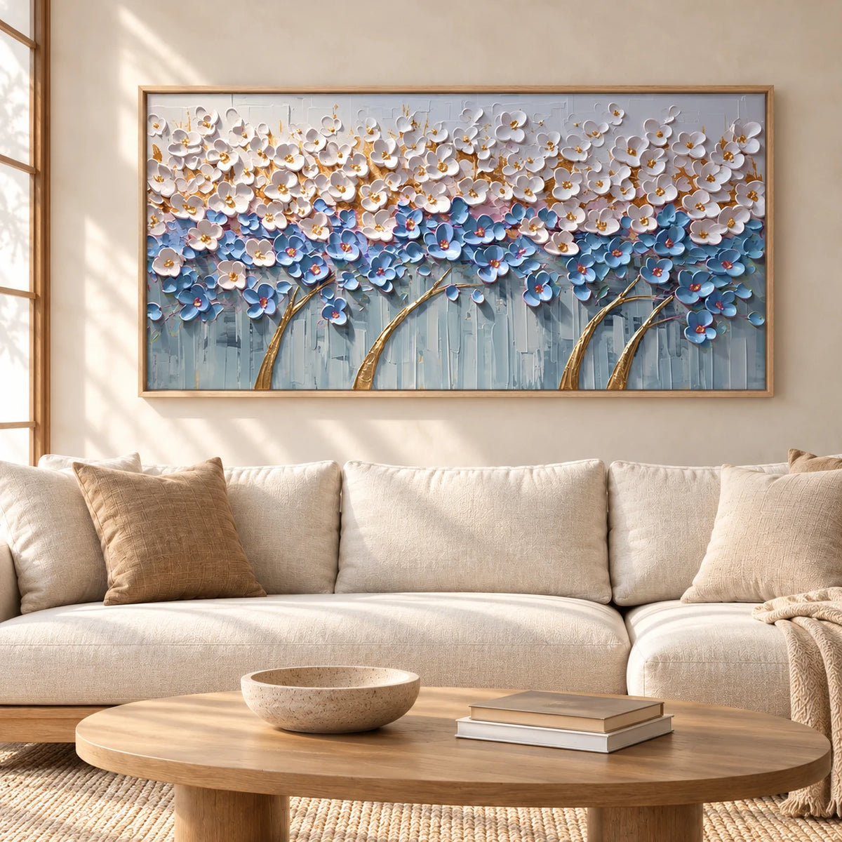 Modern Flower Tree Painting #AA298 — Wood Frame existing room preview