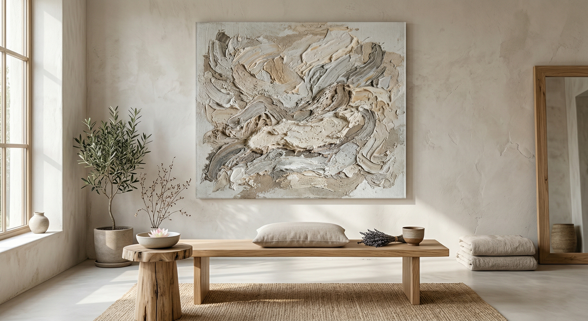 Exploring Tactile Art: How Hand-Painted Textured Canvas Revives Living Spaces with Emotional Depth | Rosemary Art Aesthetics