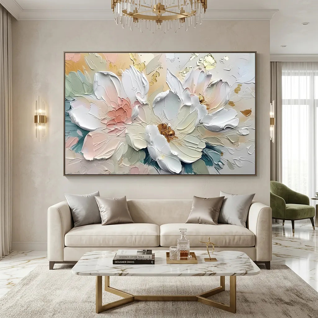 Horizontal wall art hand painted abstract canvas for living room