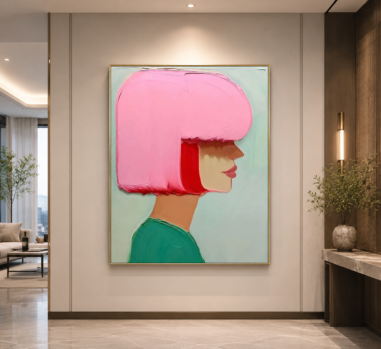 Portrait wall art hand painted woman canvas for living room