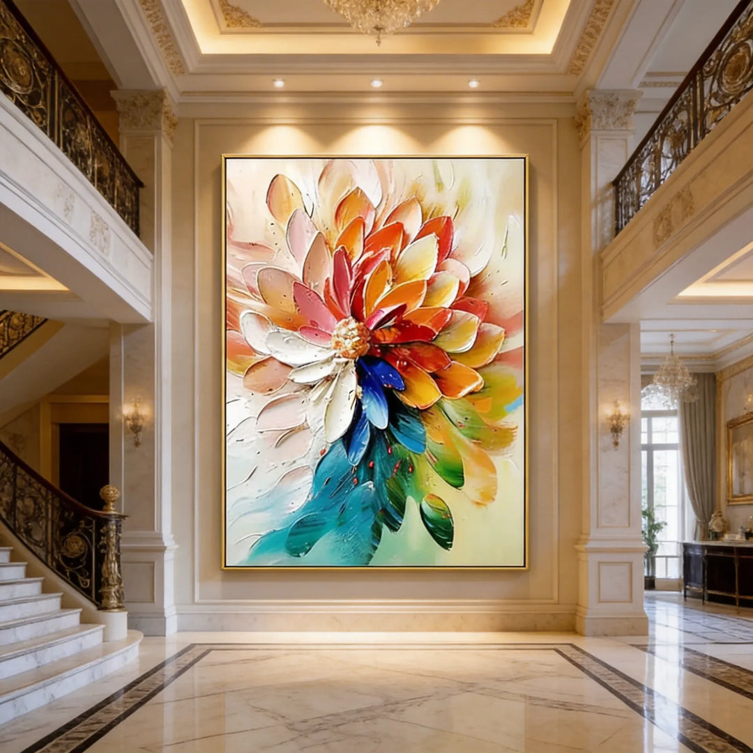 Modern vertical 3D textured painting for narrow wall decor.