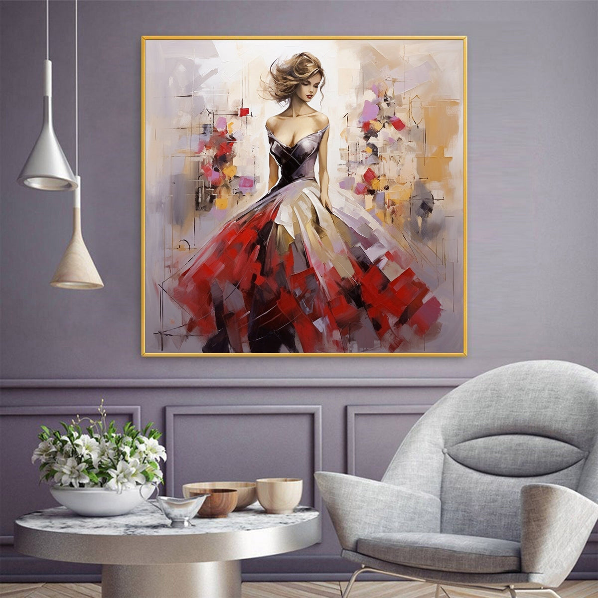 Contemporary love-themed wall art with shimmering gold leaf accents and abstract textures.