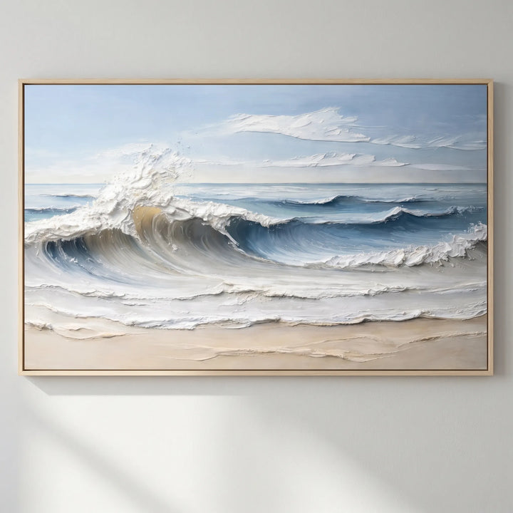 Quiet Tide Blue Modern Textured Seascape Painting  SP