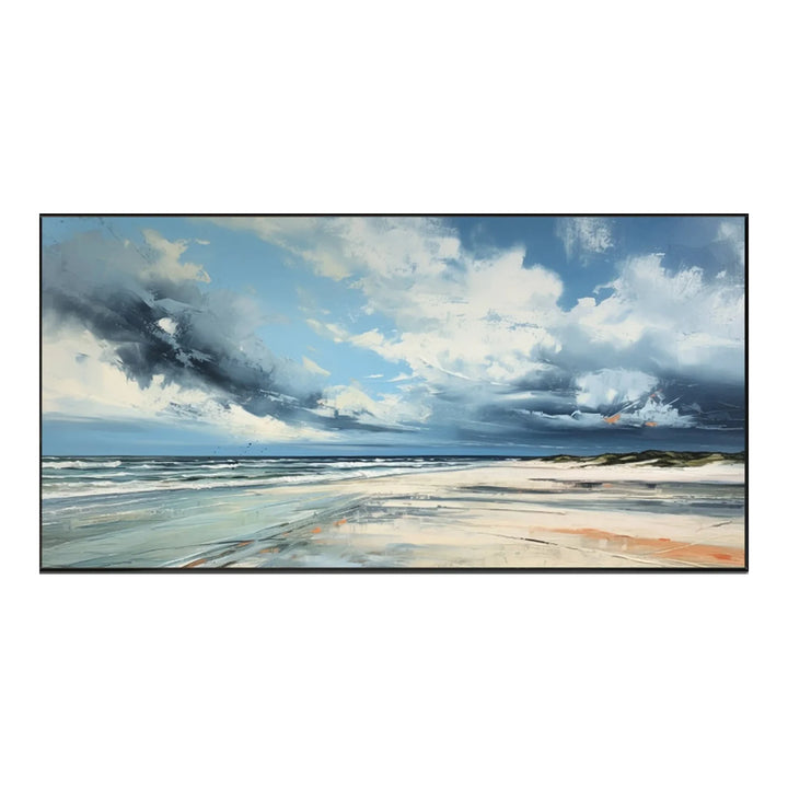 Stormy Beach Seascape Canvas Print with Ocean Sky TA