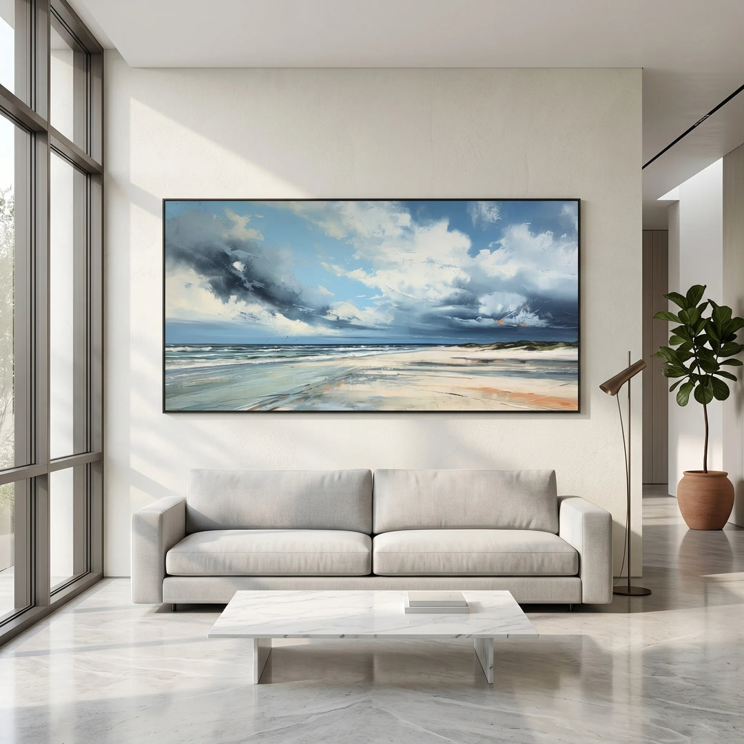 Stormy Beach Seascape Canvas Print with Ocean Sky TA