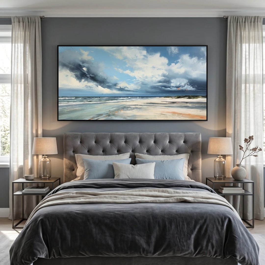 Stormy Beach Seascape Canvas Print with Ocean Sky TA