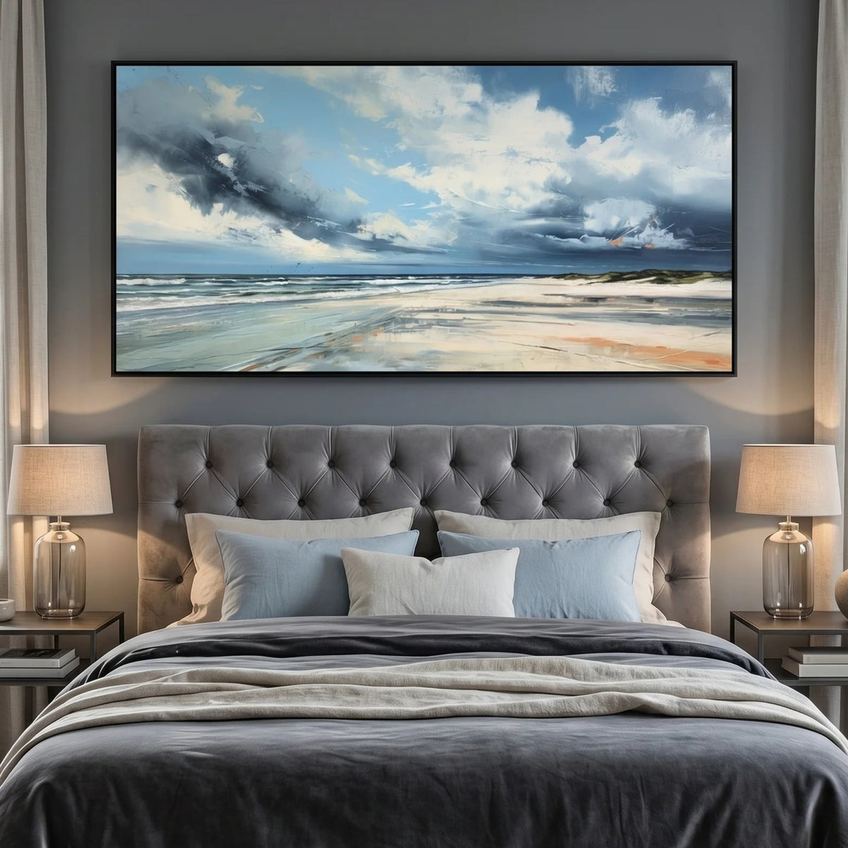 Stormy Beach Seascape Canvas Painting with Ocean Sky TA#1206 — Existing room preview room preview