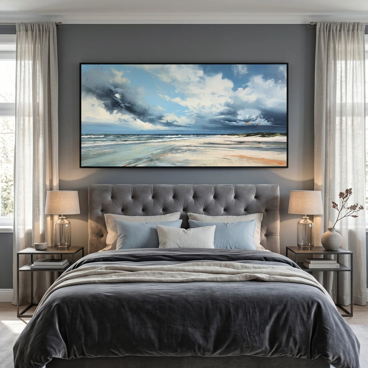 Stormy Beach Seascape Canvas Print with Ocean Sky TA