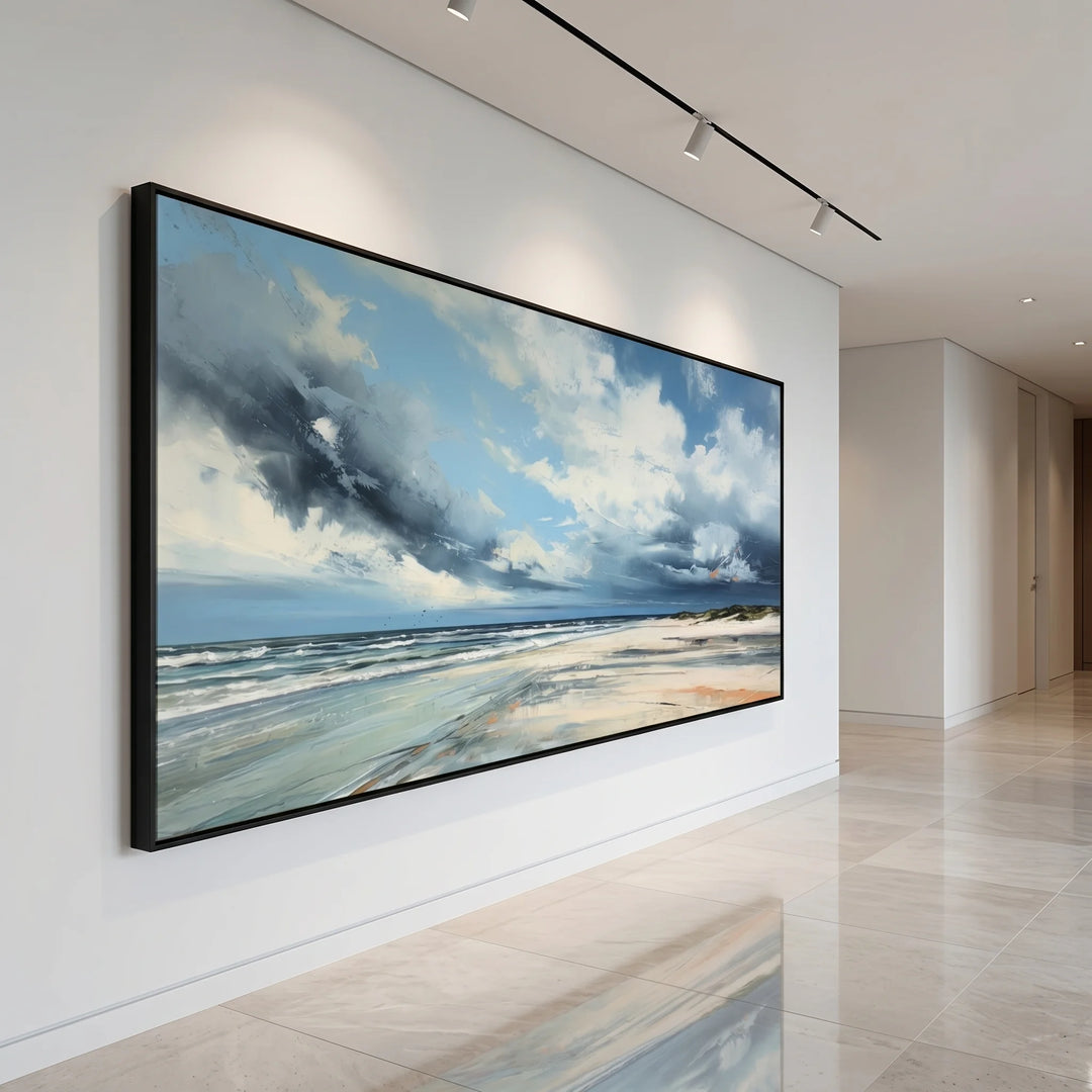 Stormy Beach Seascape Canvas Print with Ocean Sky TA