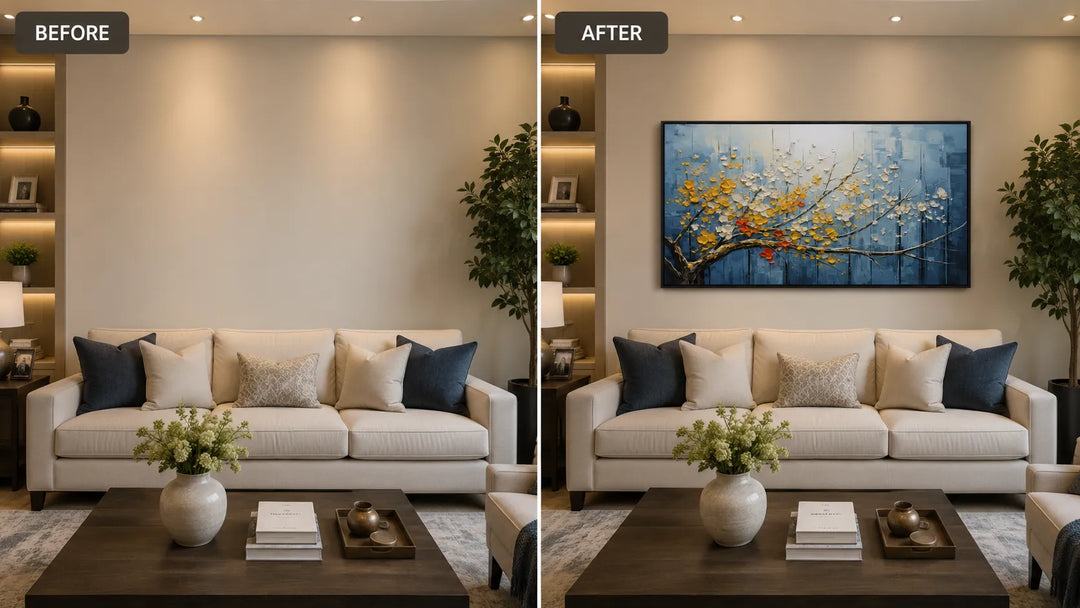 Blue Textured Floral Abstract Painting TA