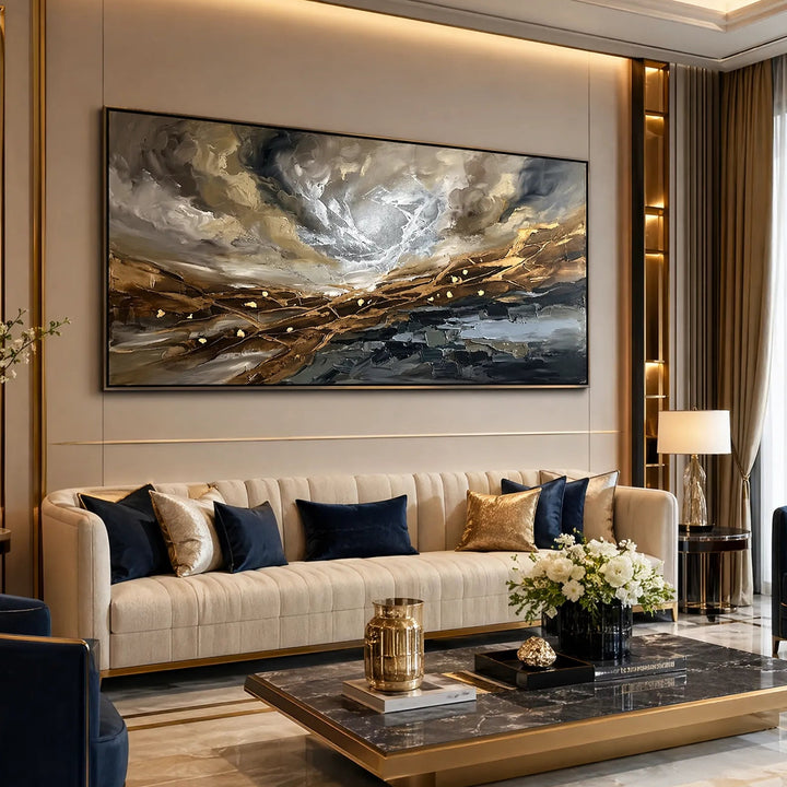 Hand-Painted Panoramic Abstract Oil Painting Gold Leaf Wall Art HP
